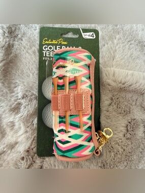 NWT Eastwood Pines Golf Ball & Tee Pouch Set Pink/Green/White